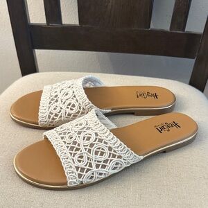 Hey Girl Corkys Women’s Bey Beach Lattice Lace Sandals Flats Slides White 11